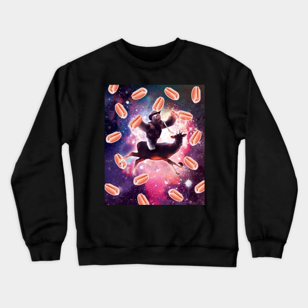 Cowboy Space Sloth On Deer Unicorn - Hot-Dog Crewneck Sweatshirt by Random Galaxy